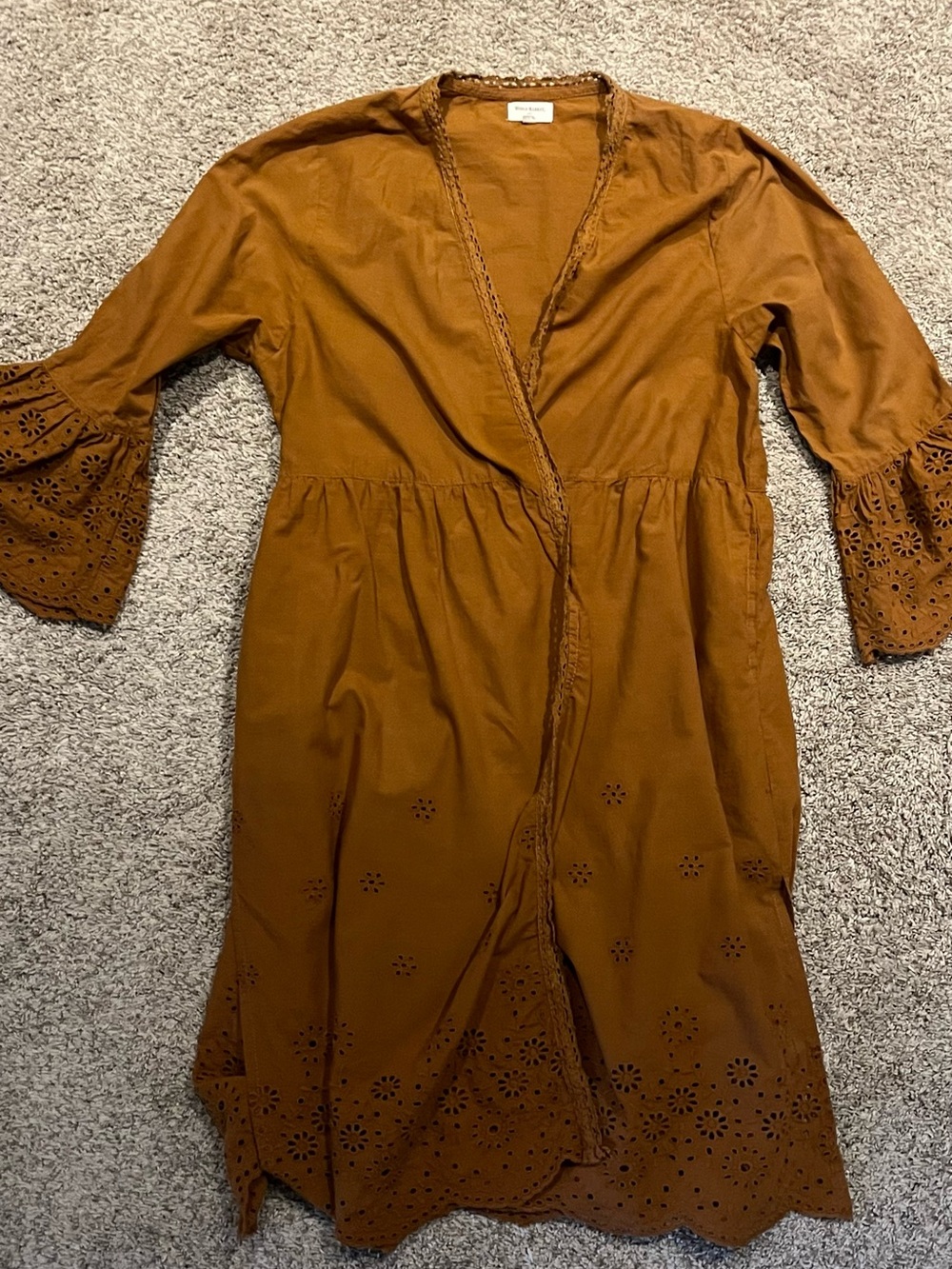 Cost Plus World Market Embroidered Rust Brown Eyelet Cardigan